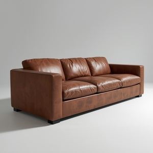 Canapé moderne en cuir véritable 3 places, revêtement en cuir de vache pleine fleur, lignes nettes, accoudoirs carrés, forte capacité de charge, meubles de salon - Product Image 1