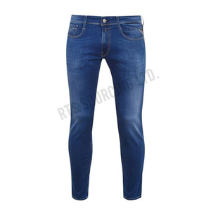 Pantalones de mezclilla para hombre de primera calidad, pantalones vaqueros azules medianos de corte regular, tela de algodón suave para todas las estaciones, cintura elástica - Product Image 6