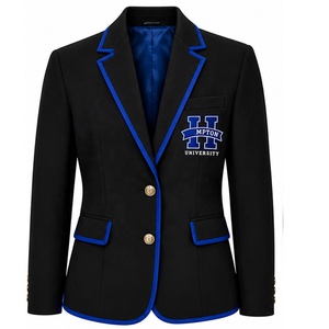 Blazer décontracté noir brodé de l'Université Hamptoon, coupe ajustée, bordure bleue, simple boutonnage, anti-plis, anti-statique - Product Image 4