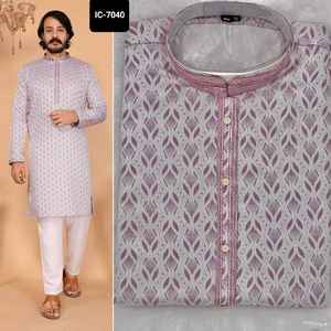 Ropa étnica india Heavy Jequard Silk Premium Ethnic Men's Wear Colección Kurta con conjunto de pijama de algodón Raymond para ropa de boda - Product Image 2