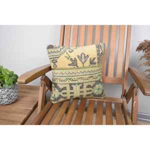 หมอนอิงขนสัตว์คิลิมสีเบจ ขนาด 14x14 นิ้ว สไตล์วินเทจหรูหรา นุ่มฟู ทอพิมพ์ลาย กันลื่น เป็นมิตรกับสิ่งแวดล้อม ถอดซักได้ ตกแต่งบ้าน - Product Image 1