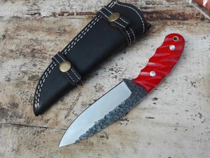 Cuchillo desollador de acero al carbono personalizado hecho a mano, mango de madera pakka y Funda de cuero compatible con OEM - Product Image 6