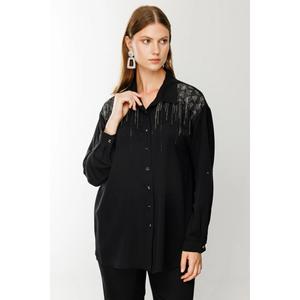 Camicia da donna Plus Size a maniche lunghe con stampa in pietra 1664 nero