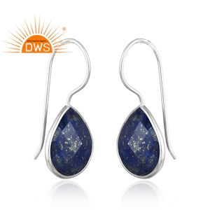 Vente chaude en argent Sterling naturel Lapis Lazuli pierres précieuses balancent boucle d'oreille bijoux personnalisés pour les femmes cadeau pour elle - Product Image 3