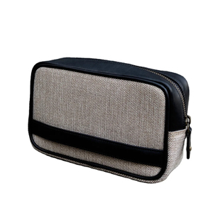 Canvas & Leather Toiletry Bag with Zipper Closure Classic Houndstooth Pattern <b>Medium</b> Size Durable Travel <b>Case</b> - Product Image 3