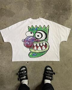 T-shirt surdimensionné à imprimé de personnage de dessin animé personnalisé pour hommes, t-shirt en coton à manches courtes, t-shirt tendance à épaules tombantes, t-shirt boxy à 2 panneaux - Product Image 1