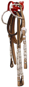 Cabecera de caballo occidental de dos orejas de alta calidad, equipo de equitación ecuestre con circunferencia de cuero de instalación de tubería de barril incluida - Product Image 4