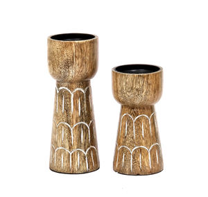 Candelabros de madera con forma de seta torneados a mano, soporte de pilar de Base cónica grabado sostenible decorativo para el hogar - Product Image 1