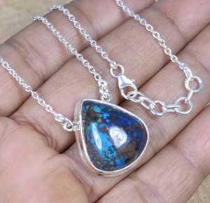 Collar con colgante de solitario vintage en forma de pera, cabujón de crisocola natural, colgantes de cristal de Plata de Ley 925 sólida - Product Image 1