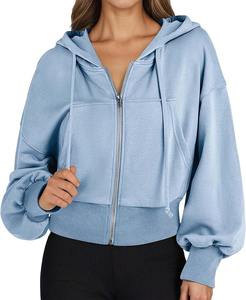 Sudadera con capucha recortada con botones cubiertos para mujer, sudaderas informales ligeras de invierno, chaqueta con cordón de manga larga para entrenamiento, Tops cortos - Product Image 4