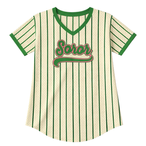 Pull de baseball Sororité 08 Ivoire, maillot de sororité grecque pour femmes, rose et vert, vêtements décontractés élégants pour la sororité universitaire - Product Image 3