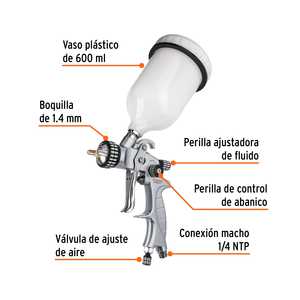 Pistola a gravità per verniciatura LVMP con tazza in plastica, 1,4 mm, Expert, 11749 - Product Image 3