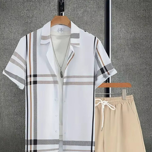 กางเกงขาสั้นกลางแจ้งสำหรับผู้ชายเสื้อเชิ้ตลำลองฤดูร้อนสำหรับทุกวันชุดเสื้อแขนสั้นและกางเกงขาสั้นชายหาดพิมพ์ลายแฟชั่น - Product Image 6