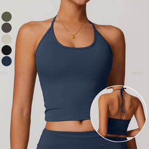 2024, venta al por mayor, camisetas personalizadas para mujer, camisetas sin mangas Halter ligeras transpirables de Color sólido a la moda para mujer - Product Image 2