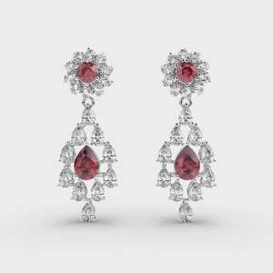 Vintage 925 argent cluster Style boucles d'oreilles indien vêtements occasionnels mariage fiançailles charme poire coupe rouge diamant Moissanite charme - Product Image 5