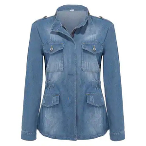 Produit tendance, veste en jean légère pour femmes, teinte unie, veste en jean unie à séchage rapide pour femmes en vente - Product Image 2