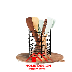 Soporte para utensilios de alambre de hierro Chapado en negro de diseño Premium de Venta caliente con Base de madera 2024 accesorios de cocina más vendidos - Product Image 5