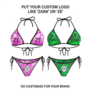 220 GSM Premium Polyester <b>Bikini</b> <b>Set</b> High Waist Plunge Neck Removable Padded Pink <b>Green</b> Custom Logo Swimwear OEM - Product Image 1