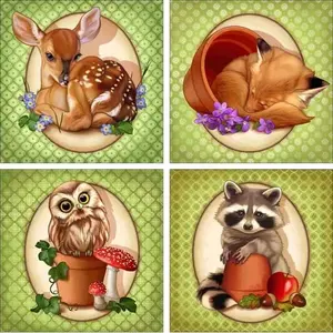 Cazenave MC2-002AT Céramique Accent & Décor Carreaux Polis pour Murs Extérieurs Faune Animal Art Firebrick Fonction Set 4 Carreaux - Product Image 1