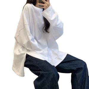 <b>Long</b> <b>T</b> <b>Shirt</b> Spring Autumn Solid Simple Oversized <b>T</b>-<b>shirt</b> for Women <b>T</b>-<b>shirts</b> Split White <b>Black</b> <b>Long</b> Sleeve Tops - Product Image 1