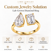 Bague de fiançailles 3CT Toi et Moi en or jaune 14K avec diamant de laboratoire taille poire émeraude, certifié IGI, bijoux personnalisés OEM ODM en gros