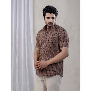 Camisa Casual de Algodón para Hombre, Manga Corta, Estampada, 100% Popelina, Patrón Geométrico, Suministro ODM, Talla XL - Product Image 5