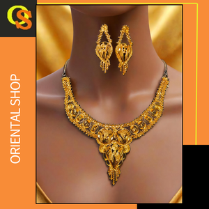 Buy Necklace Earrings <b>Set</b> with 22K Gold Plated Unique Designed <b>Women</b> Wear Necklace Earrings <b>Set</b> <b>Jewelry</b> - Product Image 2
