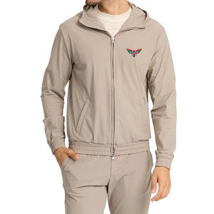 Ensemble de survêtement bleu marine personnalisé pour homme – Veste de sport à capuche zippée et pantalon de jogging léger - Product Image 1