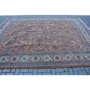 พรมสไตล์วินเทจแบบตุรกีการออกแบบผ้าปะต่อสีส้มสีน้ำเงินสไตล์คลาสสิกขนาด9x12ทรงสี่เหลี่ยมผืนผ้ากว้าง4เมตรผ้าขนสัตว์ได้รับแรงบันดาลใจจาก Tabriz - Product Image 3