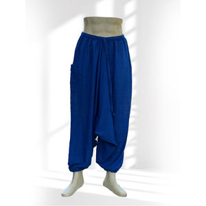 Pantalon uni en coton à taille élastique Hmong - Product Image 1