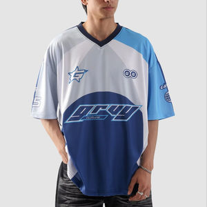 Camiseta de baloncesto Unisex personalizada camiseta cuadrada de gran tamaño gráfico cuello en V Retro malla transpirable Casual sublimación estampado Y2K fútbol - Product Image 1