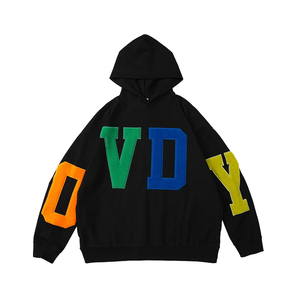 Usine échantillon gratuit fabrication de vêtements Streetwear haute qualité personnalisé 100% coton Chenille Patch broderie à capuche hommes - Product Image 3
