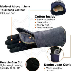 Guantes de cuero para soldar, guantes de trabajo anti-chispas, guantes de cuero para soldar a gas, guantes de cuero multiusos ignífugos para soldar - Product Image 5