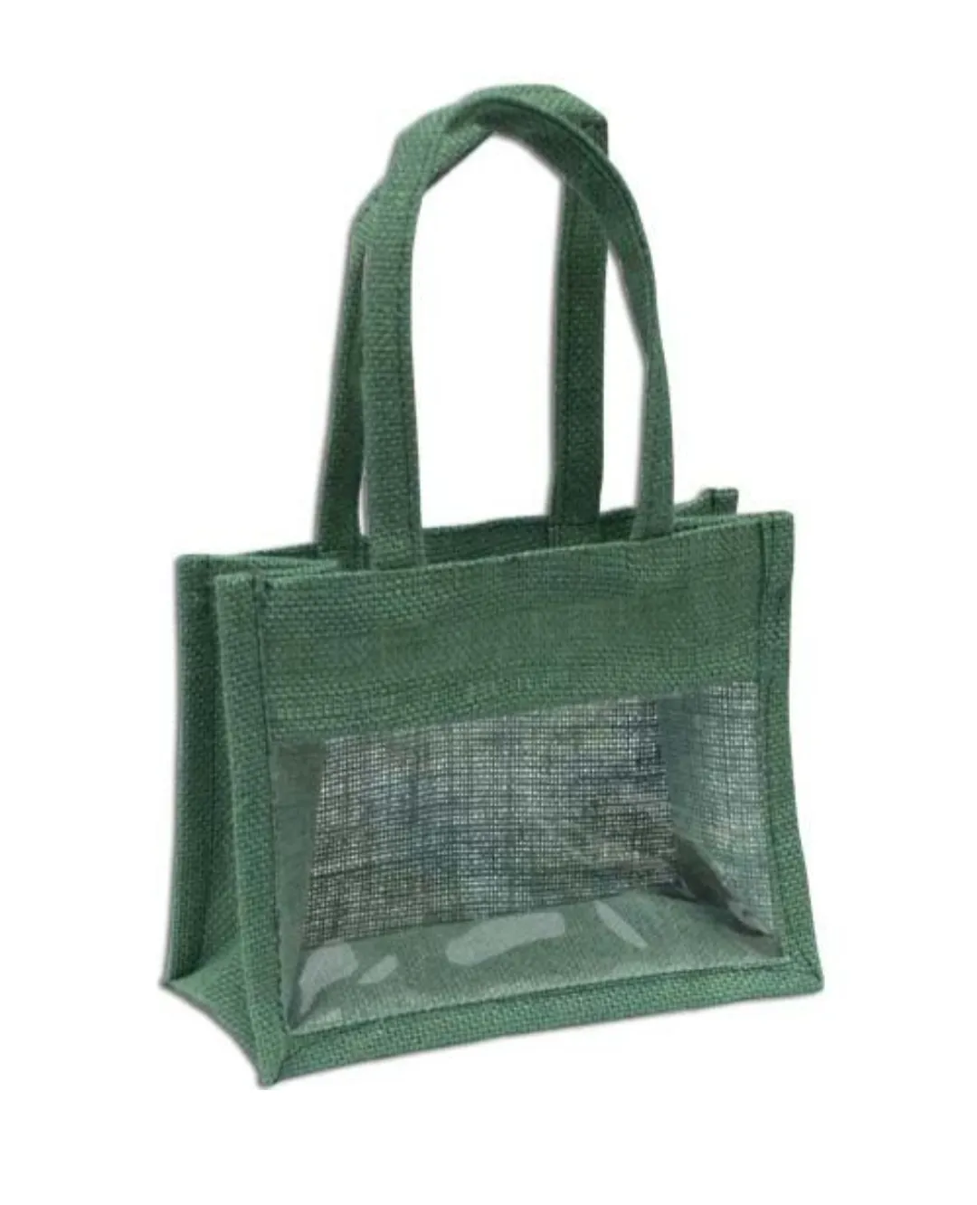 Şeffaf pvc jüt şarap çantası/şişe hediye çantası promosyon jüt çanta/pamuk kordon kolu PVC pencere ile küçük jüt çanta