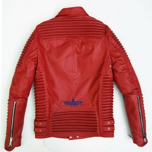 High Quality Sheepskin <b>Red</b> Leather Moto <b>Jacket</b> Men Streetwear Stylish Comfortable Durable Outerwear OEM Custom Wholesale Supply - Product Image 2