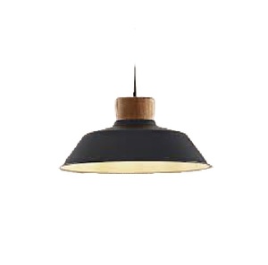 Modern Industrial Pendant Light Black Metal Hanging <b>Lamp</b> with Wooden Top and Wide Shade for <b>Kitchen</b> - Product Image 1