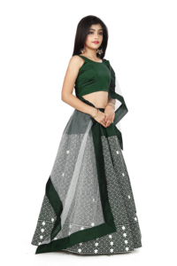 Conjunto Tradicional Indio de Lehenga Choli Shoryam para Niñas, Falda Larga Étnica Verde Esmeralda, Top para Fiesta, Diwali, Boda - Product Image 5