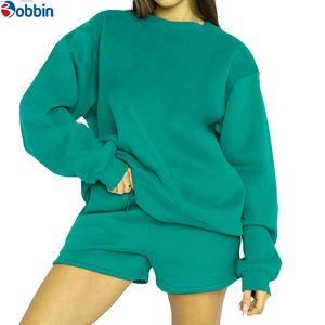 Ensemble sweat-shirt et short pour femme, automne-hiver, sur mesure, nouveau commerce, grande taille, mélange coton et polyester, col rond, ensemble 2 pièces - Product Image 3
