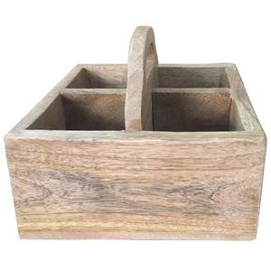 Flower Engraved Mango Wood Serving Caddy Decorative <b>Kitchen</b> Organizer for <b>Storage</b> Tableware Cutlery Office Use-OEM Design - Product Image 4