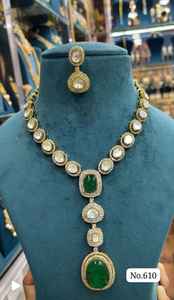 Gargantilla de latón oxidado cuadrado AD Polki de estilo étnico de fabricante indio conjunto de collar de hilo para ropa de fiesta de boda de mujer - Product Image 2