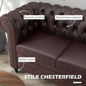 HOMCOM Sofá de 2 Plazas Estilo Chesterfield con Cojín Extraíble, en Piel Sintética, Madera y Metal, 160x84x80 cm, Marrón - Product Image 4