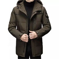 Chaqueta de poliéster a prueba de viento para hombre, abrigo de plumón de longitud media con capucha, ropa para invierno