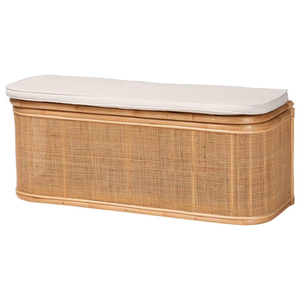 Wholesale Bohemian Natural Rattan <b>Storage</b> <b>Bench</b> Entry <b>Bench</b> with Shoe <b>Storage</b> & Soft Cushion from Vietnam Factory - Product Image 1