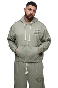 High Quality French Terry Oversize <b>Crop</b> <b>Zip</b> <b>up</b> <b>Hoodie</b> Tracksuit Pocket Rhinestone Detail Distressed <b>Hoodie</b> With Baggy Sweatpants - Product Image 6