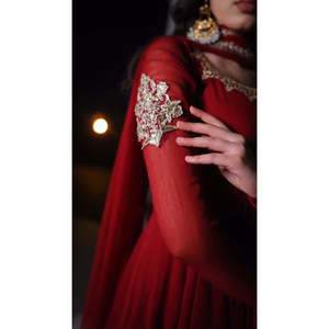 Handmade <b>Red</b> Organza A-Line Long Frocks Elegant Floor-Length Prom Dresses <b>Sequined</b> XS Crocheted Techniques for Elegant Looks - Product Image 5