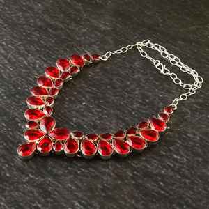 Garnet Sterling Silver <b>Bib</b> <b>Necklace</b> Handmade Gemstone Jewelry For Women Statement <b>Necklace</b> Wholesale Supplier - Product Image 3