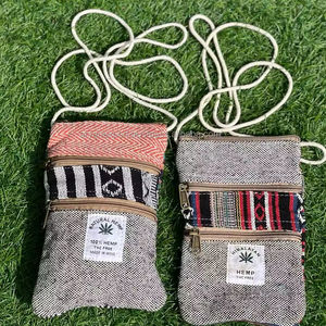 Bolso bandolera de cáñamo del Himalaya con múltiples bolsillos hecho a mano, Bolso pequeño ecológico, billetera de cuello de viaje de estilo bohemio, India - Product Image 4