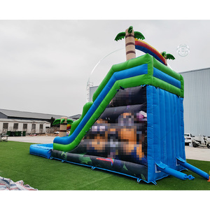 Tobogán Acuático Inflable de PVC Azul para Fiestas de Verano con Piscina Desmontable, Tobogán Inflable Tropical con Palmeras Personalizado para Adultos - Product Image 3