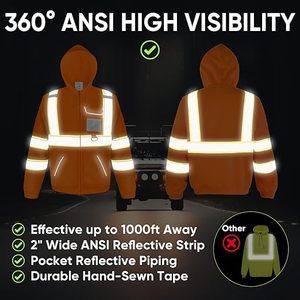 Veste à capuche de sécurité, sweat à capuche en molleton de sécurité réfléchissant haute visibilité, équipement EPI pour temps froid conforme à la norme ANSI - Product Image 5