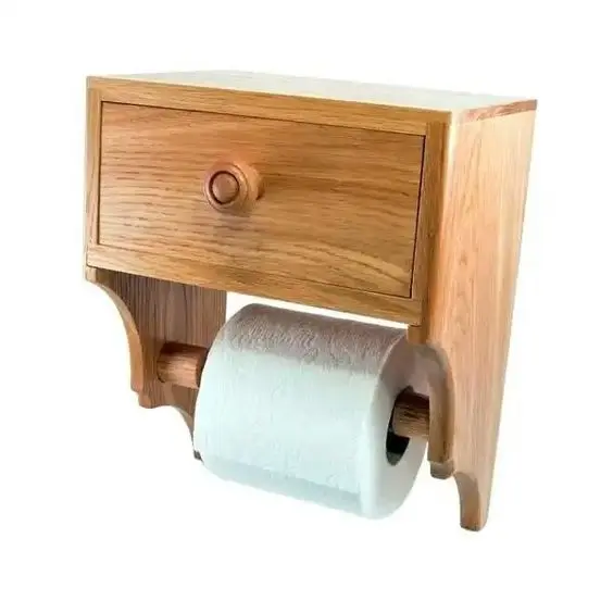 Rak penyimpanan dinding kamar mandi pedesaan, rol tisu kayu Toilet bambu pemegang handuk kertas dengan rak telepon